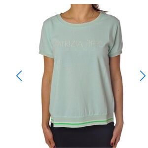Patrizia Pepe Logo Mint Green Cotton Tee Sheer Open Back Women's Size II/US 8